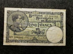 Belgium, 5 Francs 1923, VG, BKN1074