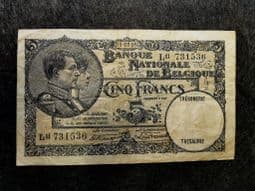 Belgium, 5 Francs 1928, VG, BKN1069