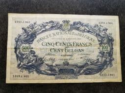 Belgium, 500 Francs/100 Belgas 1942, VG, BKN1024