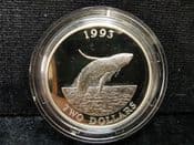 Bermuda, Silver (.925), 28.28g 1993 $2 (Humpback Whale), Scarce, No COA, OS1272