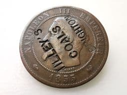 Brighton, Tilley's Coals Advertising Token on 1855 French 10 Centimes, VF, CS5013