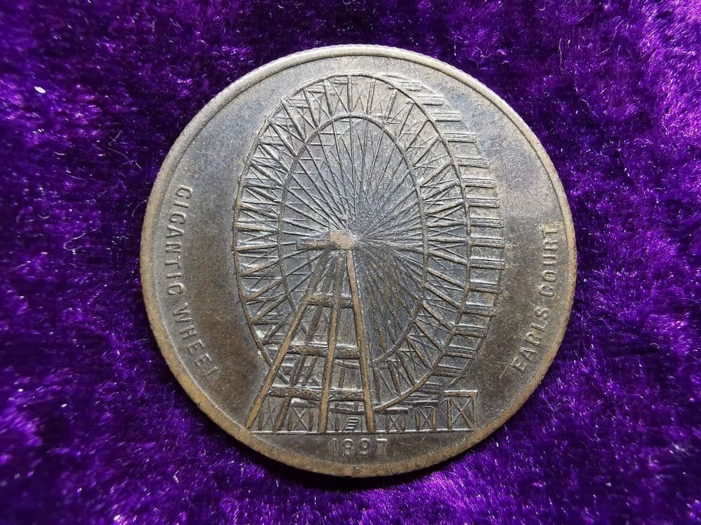 British Earls Court Gigantic Ferris Wheel Token 1897 VF SC095