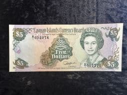 Cayman Islands, 5 Dollars 1991 (B Series), AUNC, BKN1741
