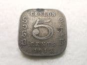 Ceylon, 5 Cents 1912 H, fair, CS10157