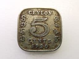 Ceylon, 5 Cents 1920, Poor, CS1814