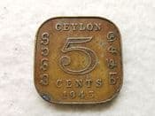 Ceylon, 5 Cents 1943, F, CS10522