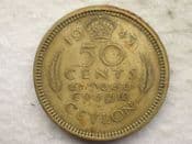 Ceylon, 50 Cents 1943, F, CS14168