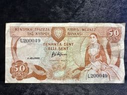 Cyprus, 50 Cents 1988, VG, BN238
