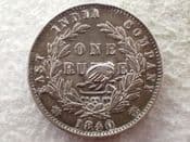 East India Company, Silver (.917), One Rupee 1840, GF Ex Mount, CS14196