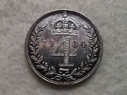 Edward VII, Silver (.925), Maundy Fourpence 1904, Cleaned EF, CS10391