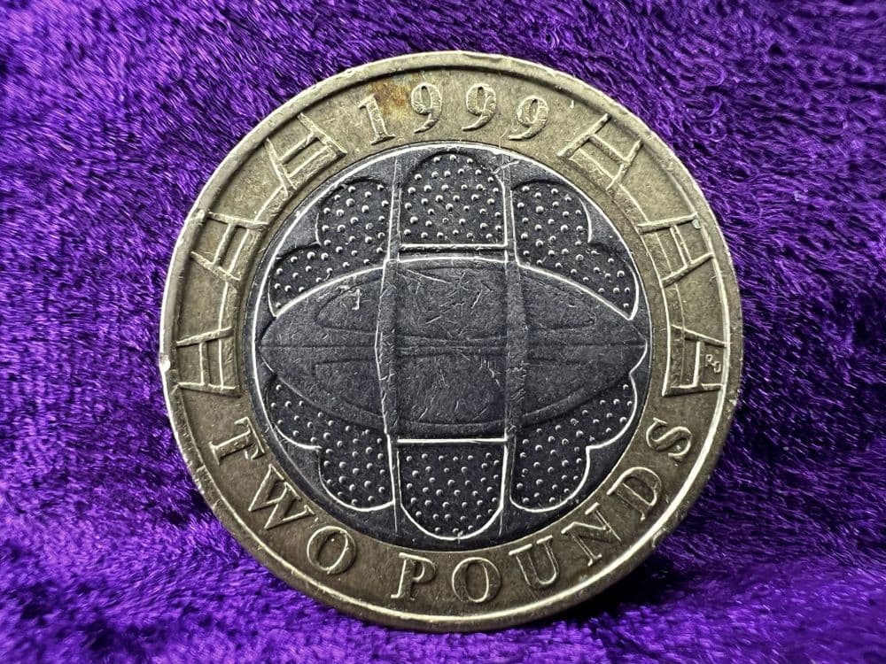 Elizabeth II Two Pounds 1999 Rugby World Cup VF SC3000