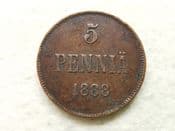 Finland, 5 Pennia 1888, Dirty VF, CS10633
