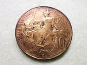 France, 10 Centimes 1912, Cleaned F, CS8716