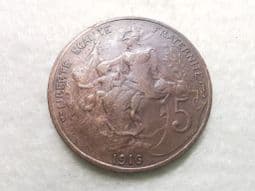 France, 5 Centimes 1916, VF, CS10083