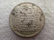 France, Silver (.680), 20 Francs 1933, Patchy F, CS14404