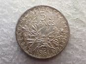France, Silver (.835), 5 Francs 1961, GVF, CS14421
