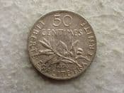 France, Silver (.835), 50 Centimes 1898, AVF Green Spots, CS14528