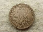 France, Silver (.835), 50 Centimes 1902, Fair, CS14021