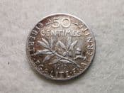 France, Silver (.835), 50 Centimes 1917, F, CS10300