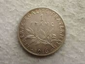 France, Silver (.835), One Franc 1916, AF, CS14467