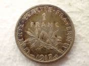 France, Silver (.835), One Franc 1917, AF, CS14236