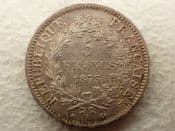 France, Silver (.900), Five Francs 1873 A, Patchy AEF, CS14072