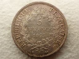 France, Silver (.900), Five Francs 1873 A, Patchy AEF, CS14072