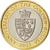 GB, £2 2013, Guinea Anniversary, Circulated, Choose Quantity