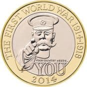 GB, £2 2014, World War One (Outbreak), Circulated, Choose Quantity