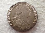 George III, Silver (.925), One Shilling 1787 (No Hearts), Dirty VF, CS14203
