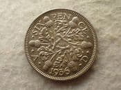 George V, Silver (.500), Sixpence 1936, EF, CS14347