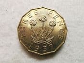 George VI, Brass Threepence 1937, AUNC, CS10414