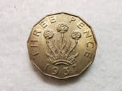 George VI, Brass Threepence 1937, EF, CS10407