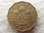 George VI, Brass Threepence 1937, GVF Stains, CS13737