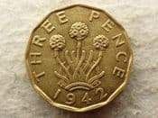 George VI, Brass Threepence 1942, GVF, CS14127