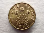George VI, Brass Threepence 1943, EF, CS12278