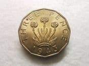 George VI, Brass Threepence 1943, EF, CS9817