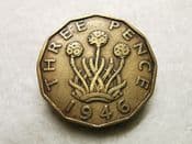 George VI, Brass Threepence 1946 (Scarcer Year), AF, CS8930