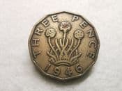 George VI, Brass Threepence 1946 (Scarcer Year), F, CS10096