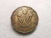 George VI, Brass Threepence 1946 (Scarcer Year), F, CS10141