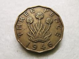 George VI, Brass Threepence 1946 (Scarcer Year), F, CS8950