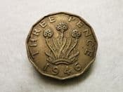 George VI, Brass Threepence 1946 (Scarcer Year), F, CS8954