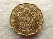 George VI, Brass Threepence 1952, Cleaned AEF, CS13576
