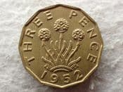 George VI, Brass Threepence 1952, GVF, CS13813
