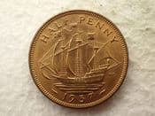 George VI, Halfpenny 1937, EF, CS14245