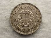 George VI, Silver (.500), Threepence 1943 (For Colonial Use), AVF, CS12639