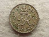 George VI, Sixpence 1952 (Scarce Year), F, CS12984