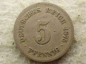 Germany, 5 Pfennig 1875 G, Fair, CS14151