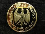 Germany, Modern Gold Plated Replica 5 Mark 1936, OS1599