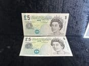 Great Britain, 5 Pounds C Salmon 2011-16 (MB48 Consec Pair), AUNC, BKN1763